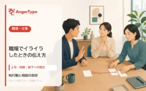 職場でイライラしたときの伝え方を表現したAngerTypeのイラスト