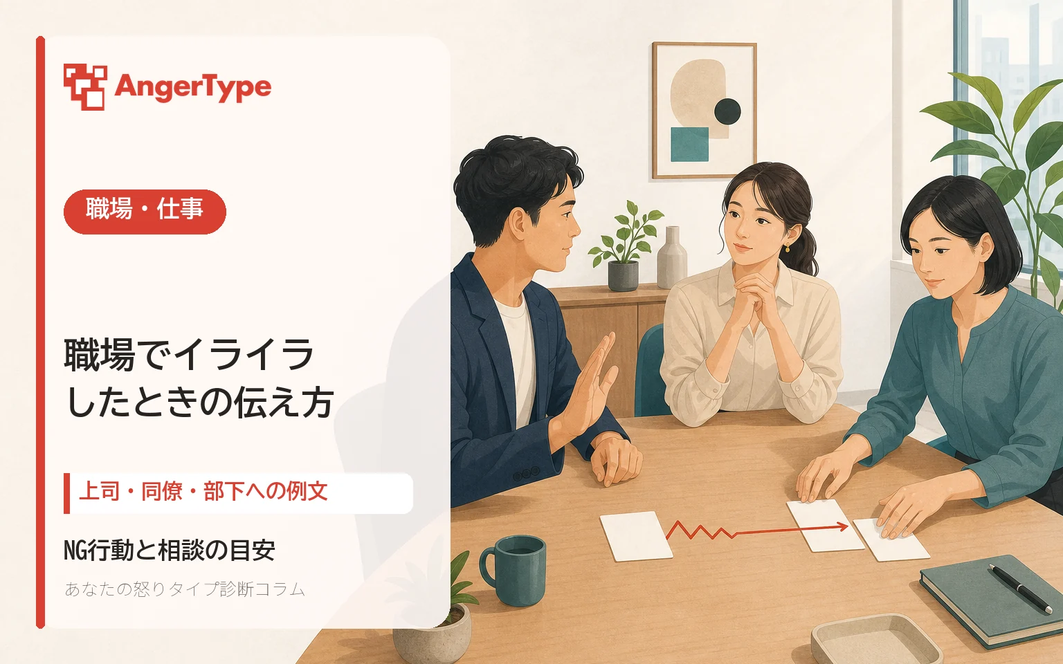 職場でイライラしたときの伝え方を表現したAngerTypeのイラスト
