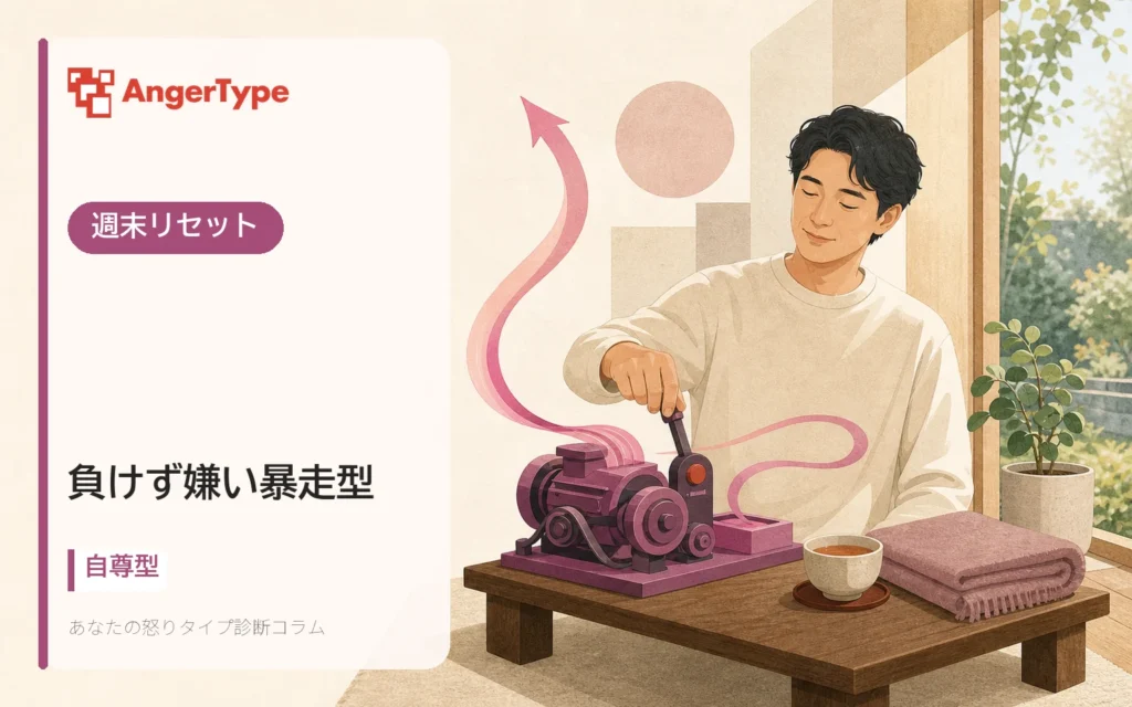 負けず嫌い暴走型の週末リセットを表現したイラスト