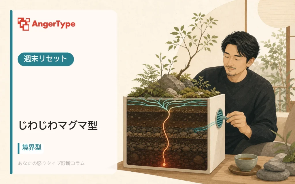 じわじわマグマ型の週末リセットを表現したイラスト